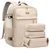 VNINE Zaino da viaggio per donne e uomini, 30 l, espandibile, con 3 cubi di imballaggio, grande borsa da viaggio per laptop da 17 pollici, Beige, L