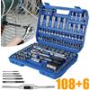 NONE Set di chiavi a bussola con cricchetto, 108 pezzi, con chiave per maschi e chiave per maschi a cricchetto, set di utensili per la riparazione di auto, kit combinato con chiave dinamometrica a