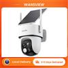 Wansview Telecamera di Sicurezza Solare 2K 3MP a Doppia Lente, Wireless WiFi per Esterni, Alimentata a Batteria, PTZ con Rilevamento Umano PIR, Visione Notturna a Colori, Audio Bidirezionale 355 °