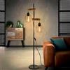NONE Lampada da Terra per Soggiorno in Legno, Lampada da Terra Nera Vintage in Stile Industriale, Lampada da Terra a 2 Lampadine con Attacco E27, Altezza 151cm, per Camera da Letto (lampadine non incluse)