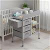 NONE Fasciatoio portatile con 3 cassetti in tessuto e ruote bloccabili, fasciatoio multifunzionale regolabile in altezza con organizer per la cameretta, grigio