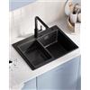 CECIPA max Lavello da cucina in granito nero, dimensioni 60x45 cm, modello da incasso con cestello di scarico, lavello in resina di quarzo con una sola vasca.