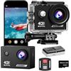TIMNUT 4K60FPS Action Camera 40M impermeabile subacquea con scheda SD da 64GB, stab. a 6 assi, fotocamera da moto con zoom 8x e telecomando 2,4GHz