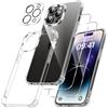 FLLAO 4 in 1 Cover per iPhone 14 Pro Max 6.7", Trasparente | 2 Pellicola Vetro Temperato e 1 Fotocamera Protettiva, Cuscino d'aria integrato, Antiurto Antigraffio Custodia