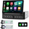 YZKONG Autoradio 1 DIN con schermo touch retrattile da 6,8 pollici, sistema Linux, CarPlay Android Auto wireless, Bluetooth FM USB AUX, Mirror Link