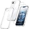 FLLAO 3 in 1 Cover per iPhone 16e 6.1", Trasparente | 2 Pellicola Vetro Temperato, Cuscino d'aria integrato, Antiurto Antigraffio Custodia