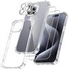 FLLAO 4 in 1 Cover per iPhone 16 Pro Max 6.9", Trasparente | 2 Pellicola Vetro Temperato e 1 Fotocamera Protettiva, Cuscino d'aria integrato, Antiurto Antigraffio Custodia
