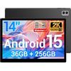 BEYNIVAN Tablet 14 Pollici Android 15 Tablet in Offerta,Octa Core,20W/11580mAh,36GB RAM+256GB ROM,2000 * 1200 incell FHD+,Foto AI 16MP+8MP, TÜV, GPS, Gemini AI,Face ID/GPS/BT 5.0/TÜV/USB-C,Nero