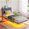HOMERECOMMEND Letto 90 x 200 cm, effetto visivo galleggiante, telaio del letto con illuminazione a LED e stazione di ricarica, struttura per letto matrimoniale con testiera contenitore e rete a doghe