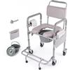 WHLICKS 4-in-1 Bedside Commode with Wheels, Shower Wheelchair for Inside Shower | comode a 4 livelli di regolazione altezza, ruote girevoli silenziose a 360°, portata massima 136 kg