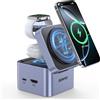 BENFEI Stazione di ricarica pieghevole 3-in-1 con hub USB-C compatibile con MagSafe - Stazione di ricarica wireless per iPhone 16/15/14/13/12 e Apple Watch