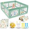 SOFTHOM Box Bambini 150x180 con Tappeto, Recinto per Bambini con 360° Rete Traspirante, Tessuto Oxford, Laterali con Zip, Antiscivolo Robusta Centro Attività, 60 Palline, 4 Maniglie, Dinosauro Verde