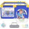 UISEBRT Box per bambini, 127 x 127 cm, con 50 palline oceaniche e 4 anelli e borsa per il trasporto, pieghevole, con rete traspirante, per bambini, blu con motivi di animali