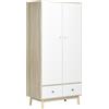 HOMCOM Armadio Moderno a Due Ante in Legno con 4 Vani, 2 Appendiabiti e Cassetti, Color Legno e Bianco, 90x50x190 cm | Aosom Italy