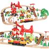 AIYAPLAY Trenino Giocattolo per Bambini 3+ Anni, 91 Pezzi in Legno con Gru, Binari, Veicoli, Personaggi, Multicolore | Aosom Italy