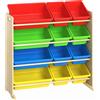 AIYAPLAY Scaffale Portagiochi Bambini a 4 Livelli con 12 Contenitori Rimovibili per Cameretta e Sala Giochi, Multicolore | Aosom Italy