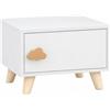 AIYAPLAY Comodino per Bambini 3-8 Anni con Vano Contenitore, Gambe in Pino, Maniglia a Nuvola, 34x31x25 cm, Bianco | Aosom Italy
