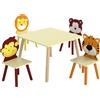 AIYAPLAY Set Tavolo e 4 Sedie per Bambini 3-8 Anni, Design di Animali, Gambe in Legno di Pino, per Cameretta, Giallo | Aosom Italy