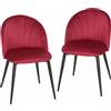 HOMCOM Set 2 Sedie da Pranzo Imbottite con Schienale a Conchiglia in Velluto, 52x55x79 cm, Rosso Vino | Aosom Italy