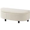 HOMCOM Panca Contenitore Semicircolare in Ciniglia 118x45x44cm, Seduta Imbottita 2 Posti, Coperchio Sollevabile, Crema | Aosom Italy