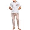 POMPEA Pigiama Uomo Davide in Cotone, Pigiama Lungo T-Shirt Scollo a V con Taschino e Pantalone in Tela Fantasia a Righe