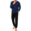 Marvmys Pigiama da Uomo Lungo Due Pezzi Collo con Bottoni e Tasche Laterali | Abbigliamento da casa. Maglia a maniche lunghe con bottoni. Pantaloni con tasche, disponibili in design jogger o classici.