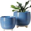 LE TAUCI Vaso per Piante in Ceramica, Vasi con Piedi da 12 + 16 cm per Piante, Vaso da Fiori Moderni e Carini per la Casa e l'Ufficio, Piccoli Vaso per Piante da Interno con Fori di Drenaggio, Blu