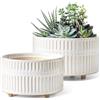 LE TAUCI Vasi per Piante Grasse, 16.5+20 cm Vasi per Piante da interno in Ceramica con Foro di Drenaggio, Fioriere da Balcone Bassi Rotondi per Piante Grasse, Set di 2, Smalto Reattivo Bianco