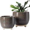LE TAUCI Vaso per Piante in Ceramica, Vasi con Piedi da 12 + 16 cm per Piante, Vaso da Fiori Moderni e Carini per la Casa e l'Ufficio, Piccoli Vaso per Piante da Interno con Fori di Drenaggio, Nero