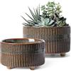 LE TAUCI Vasi per Piante Grasse, 16.5+20 cm Vasi per Piante da interno in Ceramica con Foro di Drenaggio, Fioriere da Balcone Bassi Rotondi per Piante Grasse, Set di 2, Smalto Reattivo Nero