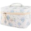 QLoztyse Beauty case in cotone trapuntato, con motivo floreale blu, grande astuccio estetico con scomparti, per donne e ragazze, organizer per pennelli da toilette, Blu, Large, Leggero