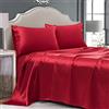 Cobedzy Set di biancheria da letto 4 pezzi in raso di seta per letto matrimoniale con 1 lenzuolo con angoli a tasca profonda, 1 lenzuolo piatto, 2 federe, rosso
