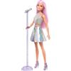 Barbie Carriere Pop Star con Microfono, Bambola Capelli Rosa e Abiti Argento, Giocattolo per bambini 3+ Anni, FXN98