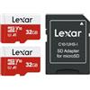 Lexar Micro SD 32 GB, Scheda Micro SD fino a 100 MB/sec(R), Scheda di Memoria microSDHC con Adattatore SD, A1, U1, C10, V10, Micro SD Card confezione da 2