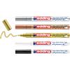 edding 751 Marcatori a Vernice Lucida, Nero, Bianco, Oro, Argento, Rame, Set da 5, Punta Rotonda 1-2 Mm, Pennarello Indelebile per Vetro, Pietra, Legno, Plastica, Impermeabile, Alta Copertura