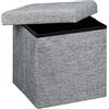 Relaxdays Pouf Pieghevole con Contenitore, Sgabello a Forma di Cubo, Lino, Coperchio Rimovibile, 38x38x38 cm; Grigio