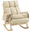 HOMCOM Sedia a Dondolo in Tessuto Tecnico Imbottita, Seduta Profonda, Tasche Laterali, Gambe in Legno di Caucciù, Beige | Aosom Italy