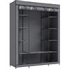 HOMCOM Armadio in Tessuto Salvaspazio con Barra Appendiabiti e 11 Ripiani, 135x45x175 cm, per Camera da Letto, Grigio | Aosom Italy