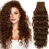 RUNATURE Extension Biadesive Capelli Veri Ricci Castano 40cm 50g 20pcs | Extension Capelli Adesive,Tape in,Ricci Naturali,Invisibile,Effetto Naturale