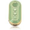 Car Passion Cover Guscio Chiave TPU Lucida Compatibile Con Fiat 500 500L Grande Punto EVO Panda Bravo Lancia Delta Ypsilon Musa Silicone 3 Tasti Custodia Protezione Telecomando Auto Dorato(Verde-Oro)