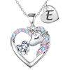 TINGN Unicorno regalo per ragazze - Collana con unicorno per ragazze placcato oro 14 carati, collana a forma di unicorno, collana con ciondolo a forma di cuore, collana con lettere, collana per
