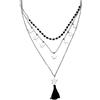 Beloved ❤️ Collana donna in acciaio con cristalli briolè neri - Nappina in cotone e charms a tema - Lunghezza regolabile con moschettone - Stelle