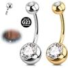 AVYRING Set di 2 piercing per ombelico da donna, 14 G in titanio con accenti di diamanti, lunghezza 6/8/10/12/14 mm, argento e oro, ipoallergenici e confortevoli