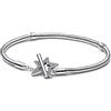 PANDORA Moments - Braccialetto con maglia snake in argento sterling con chiusura a T e stella e pietre di zirconia cubica incolori