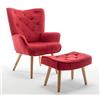 Totò Piccinni Set Siesta Poltrona con Sgabello di Design in Tessuto Gambe in Legno di Faggio (Bordeaux)