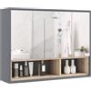 HOMCOM Specchiera Bagno a 3 Ante con Armadietto in MDF 80x20x60 cm Grigio | Specchio Bagno Contenitore Apribile, 8 Scomparti