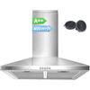 COMFEE' COMFEE 'CH60A17EM400SS A++ - Cappa aspirante 60 cm, con filtro ai carboni attivi, flusso d'aria 400 m³/h, filtro antigrasso lavabile, camino regolabile, colore: Argento