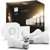 Philips Hue White Starter Kit con 3 Lampadine, con Bluetooth, Dimmerabili, Attacco E27 + 1 Bridge Hue Controllo Completo del Sistema + 1 Telecomando Hue Smart Button, Bianco