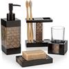 Creative Scents Set completo di accessori da bagno in bronzo, set di accessori decorativi per il bagno, set da 4 pezzi include: dispenser di sapone, portaspazzolino, bicchiere e portasapone (Dahlia