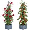 Relaxdays fioriera con graticcio, set da 2, per pomodori e rose, autoirrigazione, HxLxP:145x25x25 cm, torre, grigio